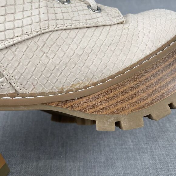 MIA Boots Womens 7.5 Cream Faux Leather Snake Embossed Combat Platform Y2K 90s - Picture 15 of 16